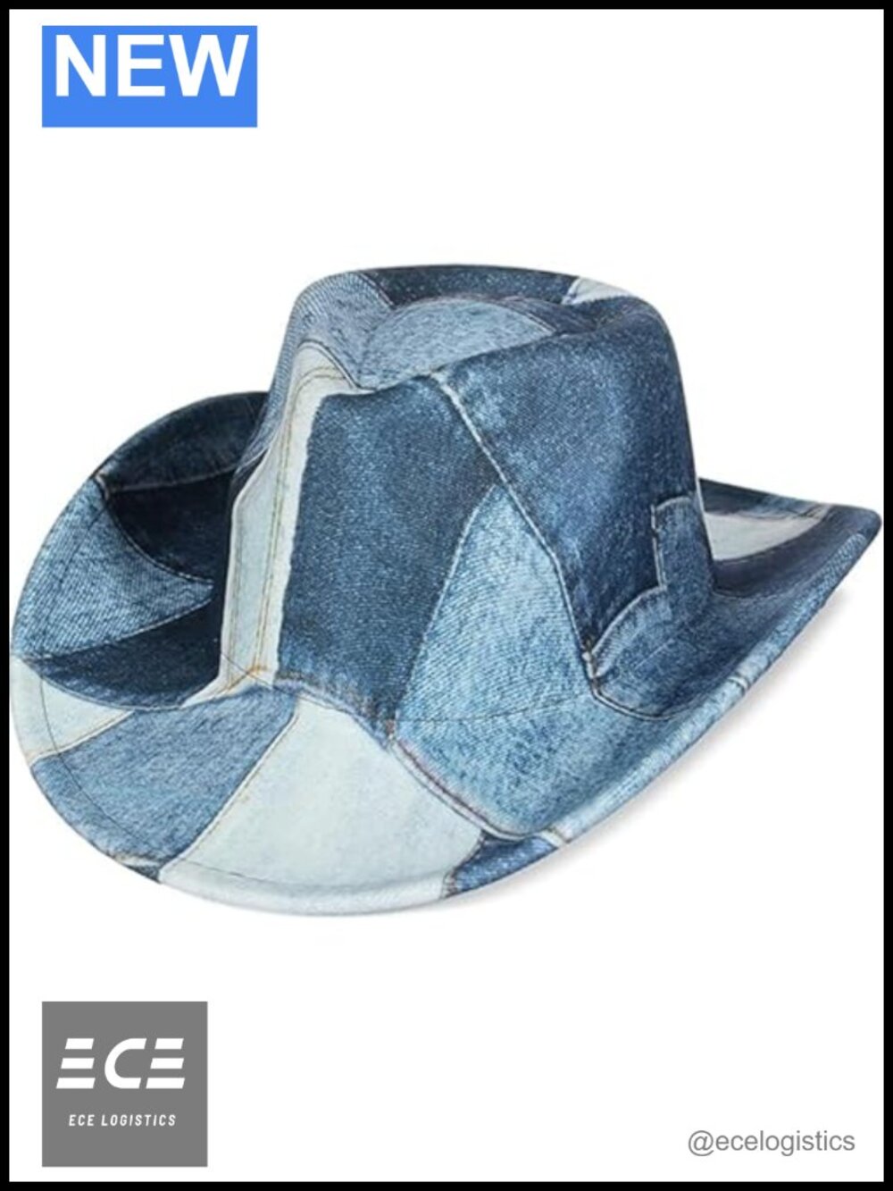 Denim Patchwork Cowboy Hat Wide Brim Western Rodeo Costume Party